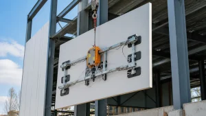 Cladding panel vacuum lifter for prefabricated building installation