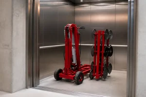 Compact glass lifting robot for elevator access interior installation