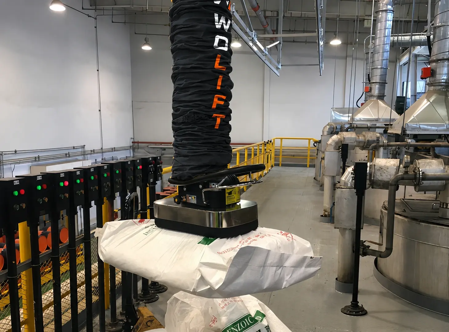 Bag handling vacuum lifter cases for bagged material lifting