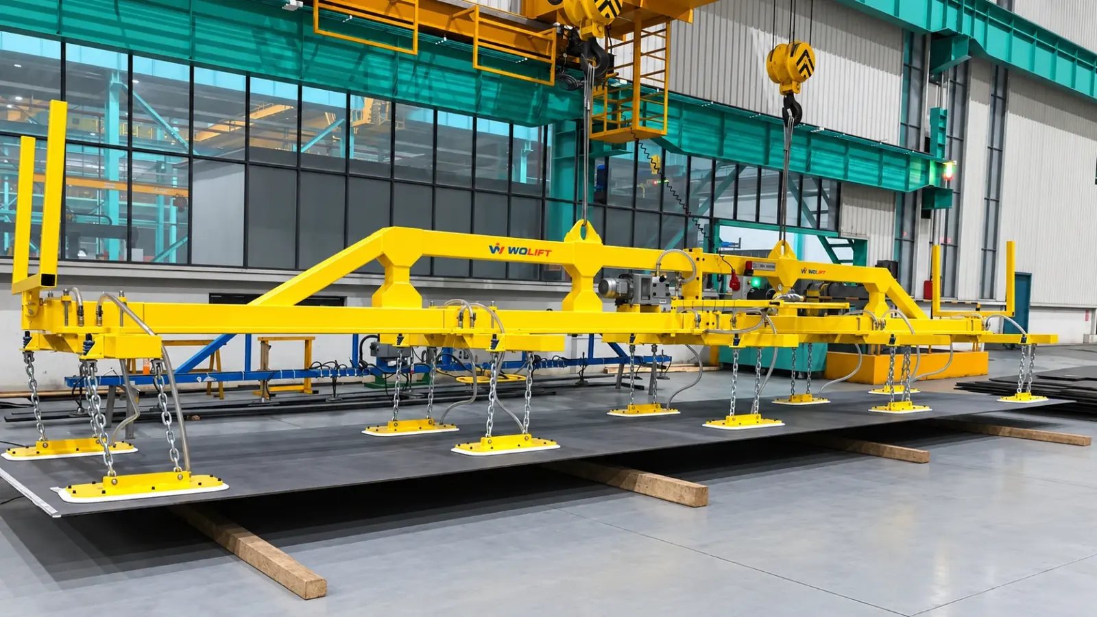 WOLIFT sheet metal vacuum lifters handle carbon steel plates up to 10 tons.