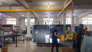 Pneumatic glass vacuum suction lifter with overhead bridge crane for wet glass handling