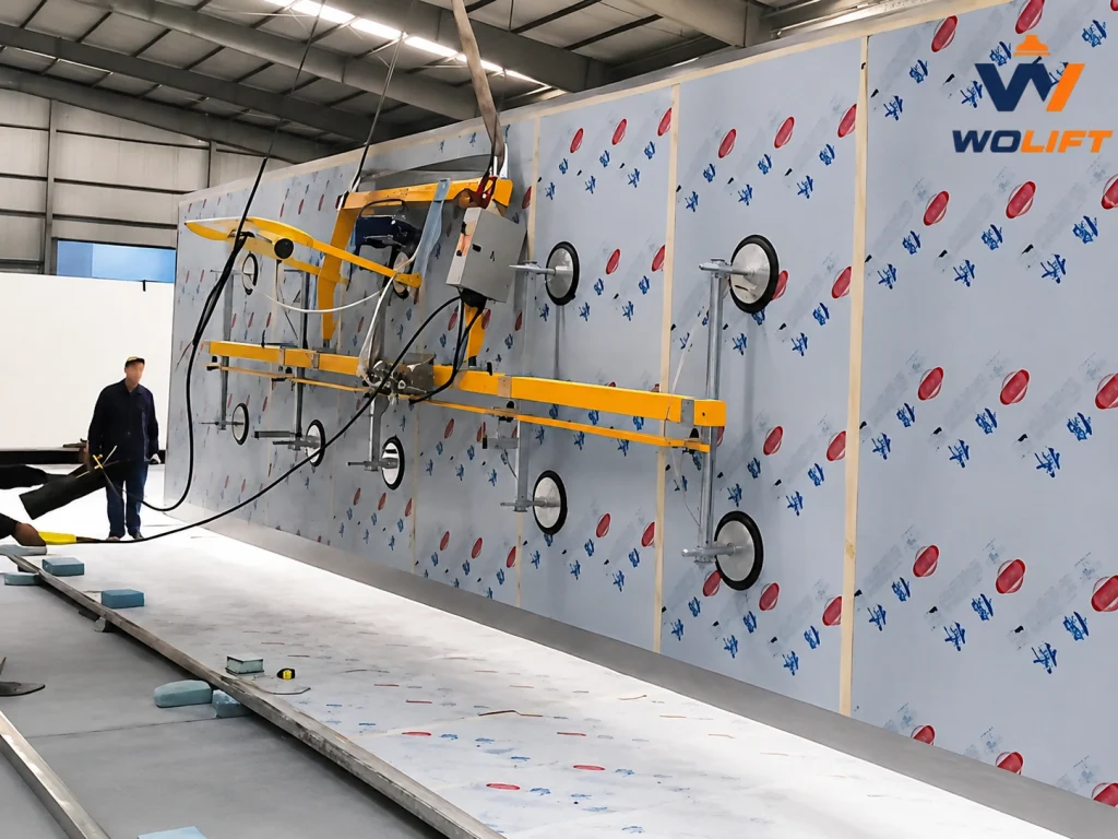 WOLIFT 90° Electric Tilting Vacuum Lifter for 1,200 kg Reefer Body Panels