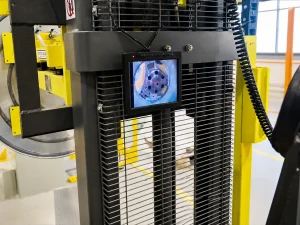 WOLIFT aluminum coil vacuum lifter front camera assisting alignment with the uncoiler spindle