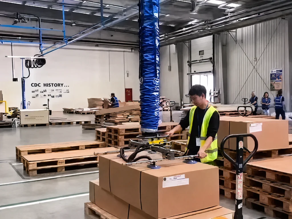 WOLIFT Vacuum Tube Lifter for Carton Palletising in Wood Product Packaging