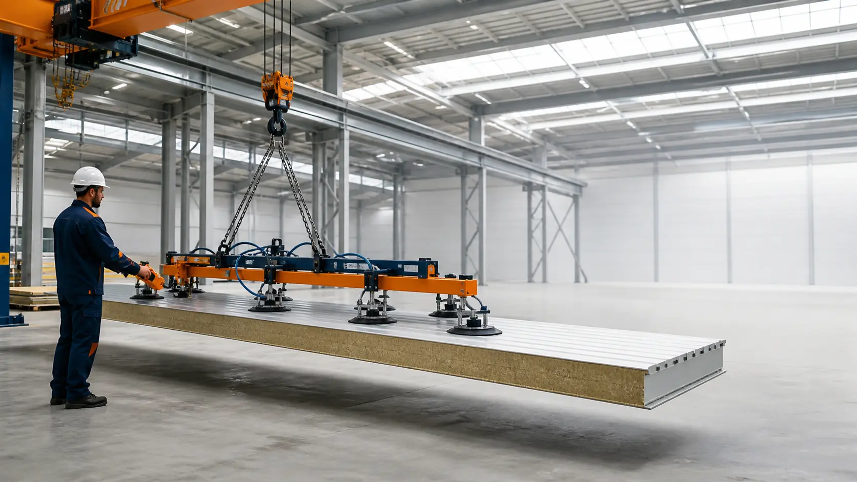 Vacuum lifter handling an insulated cladding panel